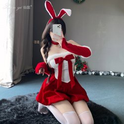 Xianyi Christmas Bunny Girl Costume - Sexy Mesh Bodysuit Dress for Nightclub & New Year Cosplay