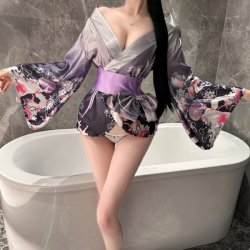Yasise Night Fantasy Lingerie - Deep V Sexy Kimono-Style Japanese Retro Floral Robe Set