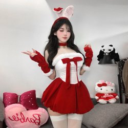 Ye-Ai-Bao Plus Size Red Velvet Bunny Costume - Sexy New Year Lingerie Set, Pure & Tempting Holiday Outfit