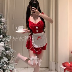 Yiyue Christmas Red Chef Lingerie Set – Sexy Pure-Temptation Holiday Sleepwear & Roleplay Costume