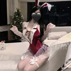 Yiyue Original Sexy Christmas Bunny Girl Costume - Naughty Lingerie Bodysuit with Open-Crotch Uniform Set