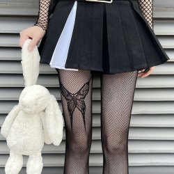Genuine Yun Sexy Black & White Butterfly Pantyhose - Punk Lolita Mesh Stockings for Slimming & Millennial Style