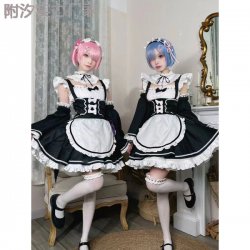 Zero to Hero Re:Zero Cosplay Costume – Ram & Rem Maid Outfit Full Set for Women
