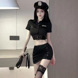 Suoqing Police Uniform Lingerie Set - Sexy Short Skirt Costume for Women, Naughty Officer Role Play Outfit