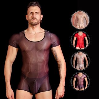 Muscular man wearing 2024 mens cooling seamless shapewear bodysuit, lightweight compression underwear in multiple colors.