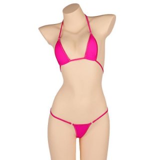 Sexy ice silk sheer bikini lingerie set in vibrant pink, featuring a delicate bra and matching panty for women.