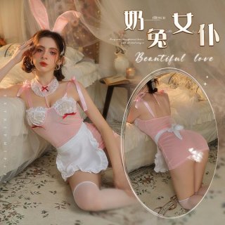 Sexy lace sheer costume with bunny ears, perfect for women seeking allure and charm in their sleepwear.