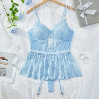 Lace sheer bodysuit for women - sexy european style erotic lingerie, full-body transparent intimate wear with garter belt