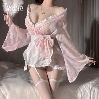 Kawaii bunny maid costume - japanese-style sexy sleep robe with bow & rabbit print, cute & alluring lingerie set