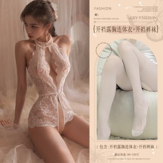 Sexy fashion: open-crotch lace bodysuit with sexy costume outfit