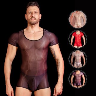 Muscular man wearing 2024 mens cooling seamless shapewear bodysuit, lightweight compression underwear in multiple colors.
