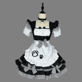 New cat girl maid costume - plus size japanese kawaii cosplay outfit, classic black & white maid dress with paw prints and ru...
