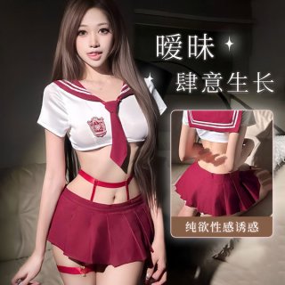 Cute jk style sexy lingerie set - one-shoulder crop top & ultra-short skirt, schoolgirl-inspired outfit