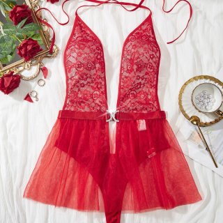 Luxury full-lace sheer bodysuit for women, featuring elegant european design with intricate lace details and a delicate tulle...