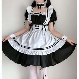 Japanese anime maid costume - cute sweet sexy cosplay dress for girls, lolita performance outfit with ruffled sleeves and apr...