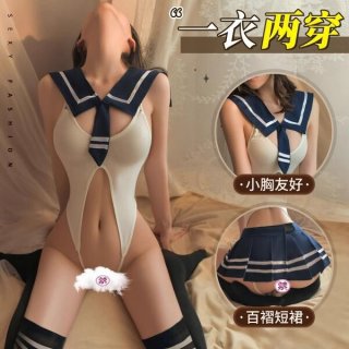 Jk uniform sleepwear set - cute japanese schoolgirl style bodysuit with cut-out skirt & open-crotch design