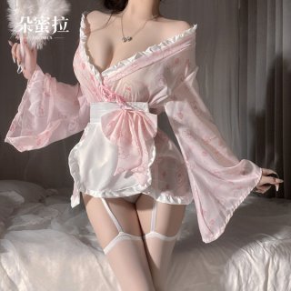 Kawaii bunny maid costume - japanese-style sexy sleep robe with bow & rabbit print, cute & alluring lingerie set