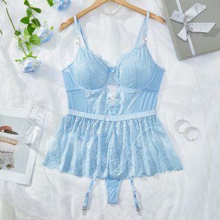 Lace sheer bodysuit for women - sexy european style erotic lingerie, full-body transparent intimate wear with garter belt