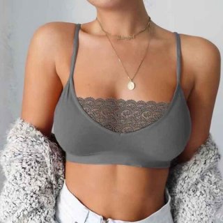 Gray lace sheer bustier bra set with delicate lace trim, perfect for women seeking elegant and sexy lingerie options.