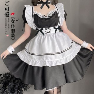 Linglinting sexy lace japanese maid costume - cute erotic apron with adjustable ties & sheer cut-outs