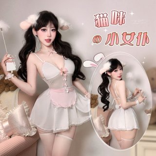 Mannyqing cat maid costume set featuring a sexy bunny-ear sleep dress with lingerie, perfect for roleplay outfits.
