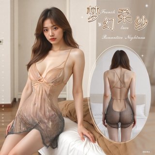 Woman modeling sheer lace bodysuit with open back, front and rear views shown.