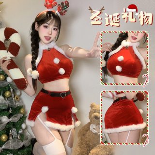 Sexy christmas-themed santa outfit with festive details, perfect for holiday celebrations.