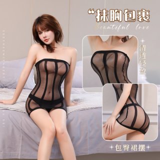 Woman wearing qingran sensual lace bodysuit dress with sheer mesh panels and wrap skirt detail, shown in close-up views.