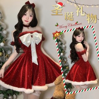 Red sparkly sexy new year dress - sweet & spicy holiday lingerie mini dress with strapless bodice, perfect for festive occasi...