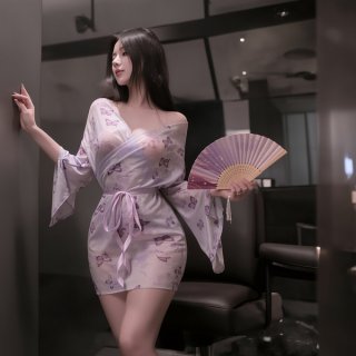 Seductive kimono lingerie set - sexy uniform-inspired design with butterfly patterns, perfect for womens erotic outfit.