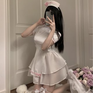 Seductive nurse costume set featuring a charming maid outfit with detachable sleep dress, perfect for cosplay and role play.