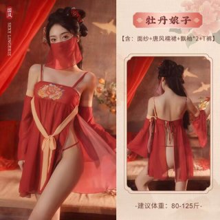Sexy tang dynasty style sleep gown - silk hanfu-inspired sensual loungewear with draped scarf & bodice design
