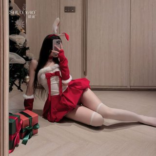Sexy christmas lingerie dress – cute bunny girl party dress for new year eve & holiday parties, featuring festive red and whi...