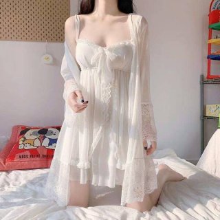 Sweet palace style lace sleepwear set for women – loose korean-inspired summer cami dress & matching shorts, featuring delica...