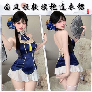 Vintage chinese-style lace cheongsam lingerie set - backless seductive sleepwear & roleplay outfit featuring elegant design a...