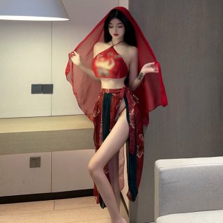 Vintage chinese-style sexy bodice set with sheer mesh & ties - lingerie sleepwear ensemble for women, featuring intricate des...