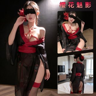 Japanese kimono print black sleepwear set featuring sexy design with red accents, perfect for y2k style allure.