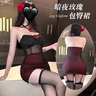 New Year Pure & Tempting Lingerie Skirt - Rose Uniform Sleep Dress with Built-in Pads & Sheer Details