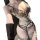 Woman wearing chao mu sexy lingerie bodysuit with embroidered sheer open-cup and open-crotch design.