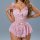 Sheer pink lace sleep dress with floral embroidery and bows, designed for a sensual, busty-enhancing look.