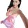 Woman modeling a pink silky deep v lingerie nightgown set, featuring delicate lace trim and sensual design for adults.