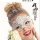 Woman wearing a white lace cut-out blindfold mask, part of the nightclub queen lingerie set, perfect for parties and role pla...
