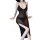 Woman wearing plus size deep v-neck sheer mesh nightgown with high slit, elegant black lingerie for curvy figures.