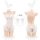 White sheer mesh bunny lingerie with ruffles, open-crotch design, and matching accessories.