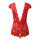 Red lace deep v-back sleepwear with floral trim and sheer cutouts.