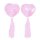 Pink heart-shaped silicone bra inserts with sequins and tassels, featuring lace trim for a flirty look.