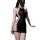 Woman wearing a black lace halter neck bodysuit with sheer mesh panels and scalloped side cutouts, designed as a seductive bo...