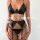 Sexy black lace lingerie set with bra, thong & garter straps – -style seductive three-piece outfit for women.