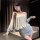 Woman wearing chaomu sensual lingerie dress, a one-shoulder backless cutout bodycon mini dress in soft gray, posing elegantly...