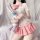 Sheer schoolgirl uniform set with pink plaid pleated skirt, bow tie, and white blouse - sexy jk dress style.
